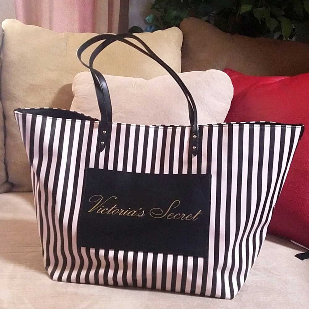 VICTORIA'S SECRET - Black and Pink striped tote